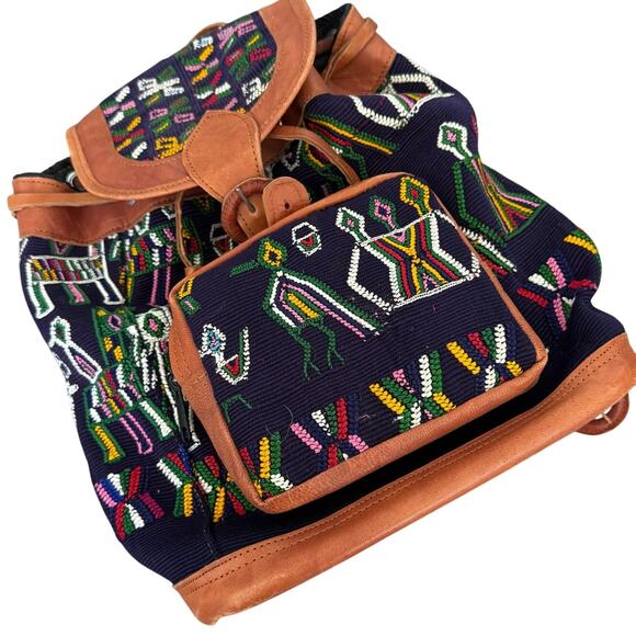 Handmade tapestry leather backpack main image 9